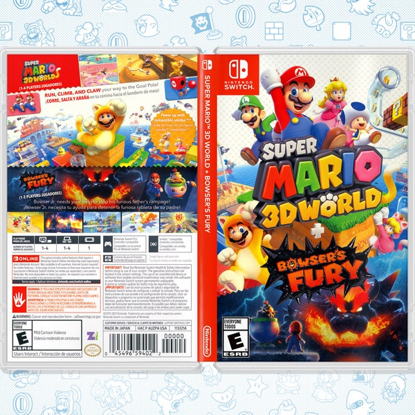 Super Mario 3D World + Bowser's Fury Cover Art: Replacement Insert & Case for Nintendo Switch