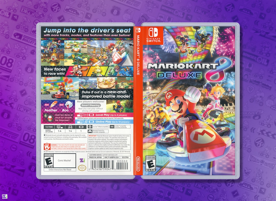 Mario Kart 8 Deluxe Replacement Cover & Case: Double-sided Insert for  Nintendo Switch 