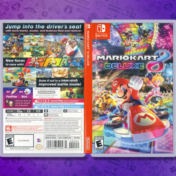 Mario Kart 8 Deluxe Replacement Cover & Case: Double-Sided Insert for Nintendo Switch