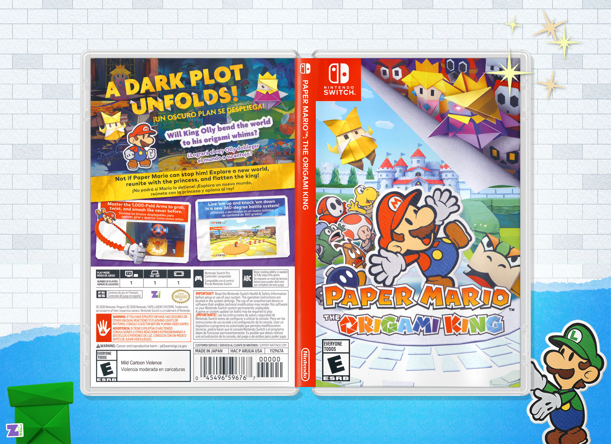 Paper Mario the Origami King Cover Art: Replacement Insert & Case for  Nintendo Switch 