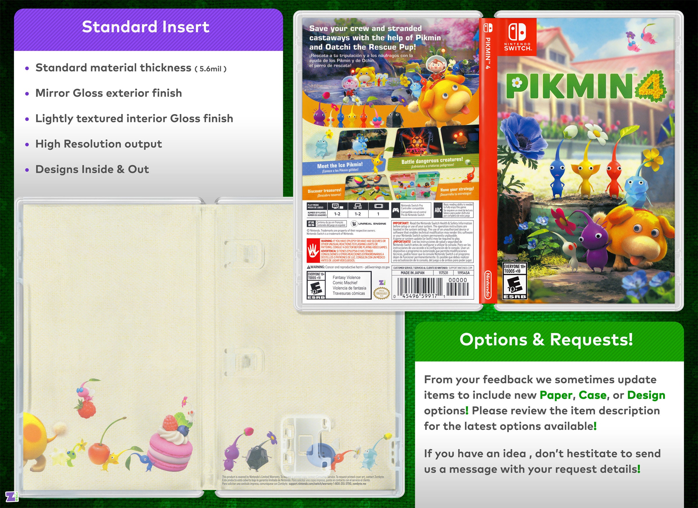 Pikmin 4 Cover Art: Replacement Insert / Case for Nintendo Switch
