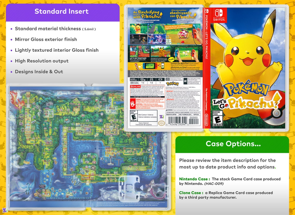 Pokémon Let's Go Pikachu! Cover Art: Replacement Insert & Case for ...