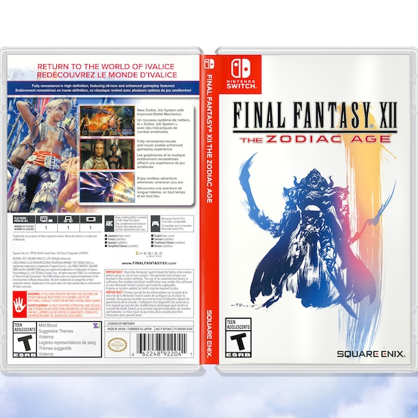 Final Fantasy XII The Zodiac Age Cover art: Replacement Insert / Case for Nintendo Switch (US Retail)