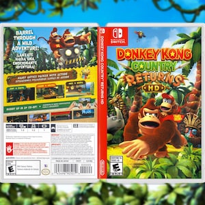 May include: Donkey Kong Country Returns HD game case for Nintendo Switch. The cover features Donkey Kong and Diddy Kong in a jungle setting. The back of the case shows gameplay screenshots and text in English and Spanish. The game is rated E for Everyone.