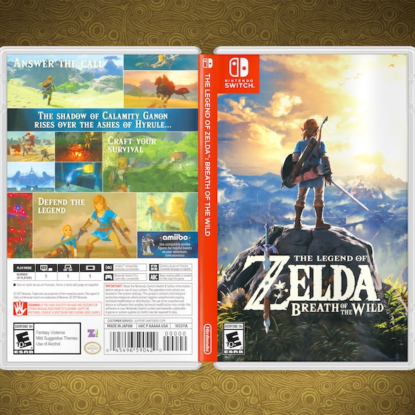 The Legend Of Zelda Breath Of The Wild Game Case, Quality Replacement Cover for Nintendo Switch