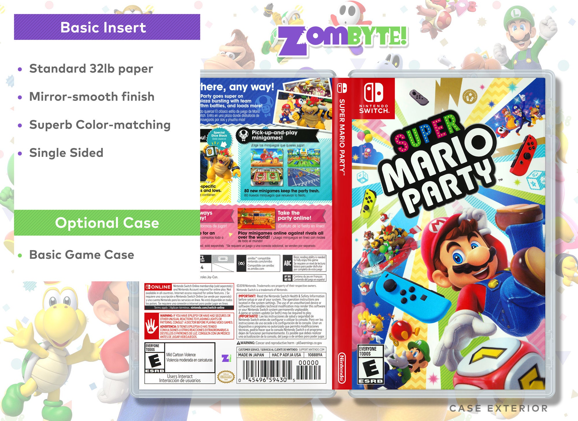 New Super Mario Bros U Deluxe Replacement Case: Double-sided Insert for  Nintendo Switch 