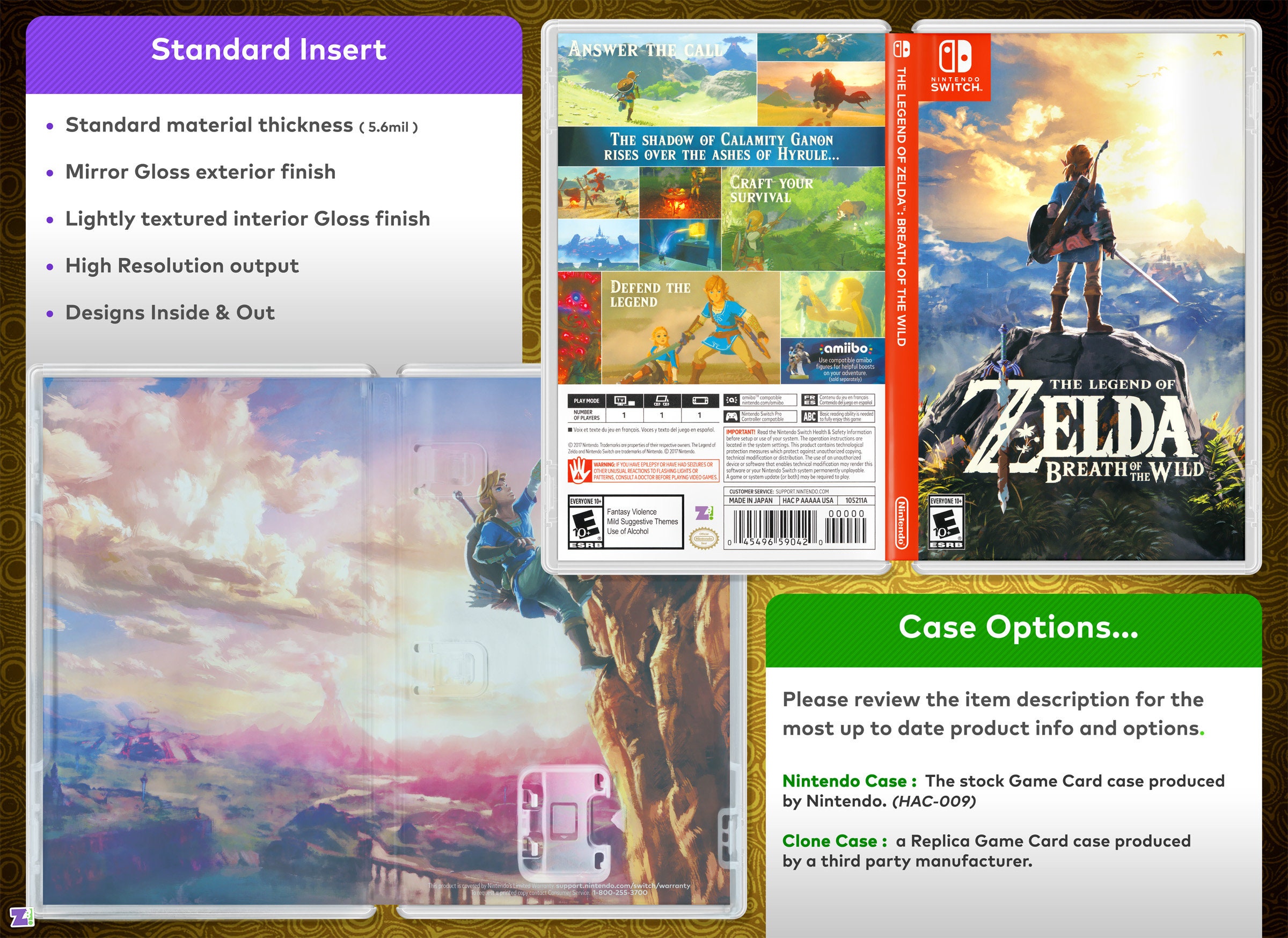 The Legend Of Zelda Breath Of The Wild Game Case, Quality Replacement Cover  for Nintendo Switch