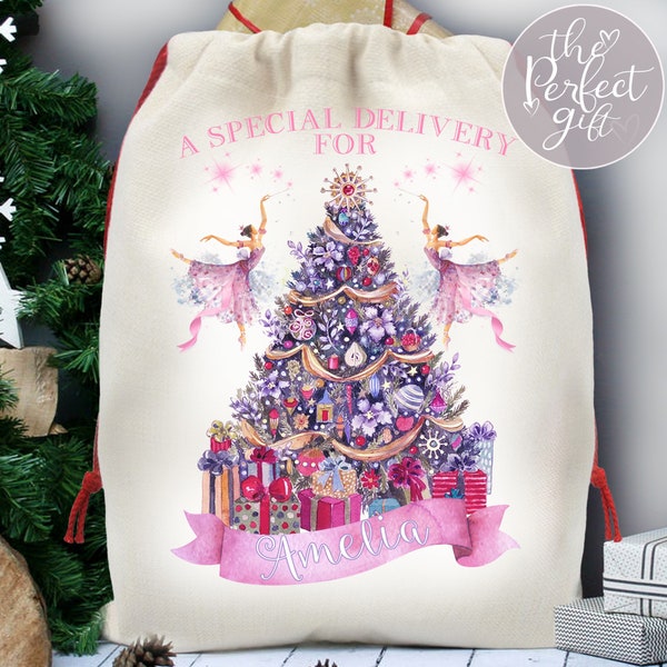 Personalisierter Weihnachtssack Ballerina Rosa Geschenk Name Weihnachten Weihnachten Andenken Geschenk Tasche Kinder custom Ballett Nussknacker Mädchen Strümpfe