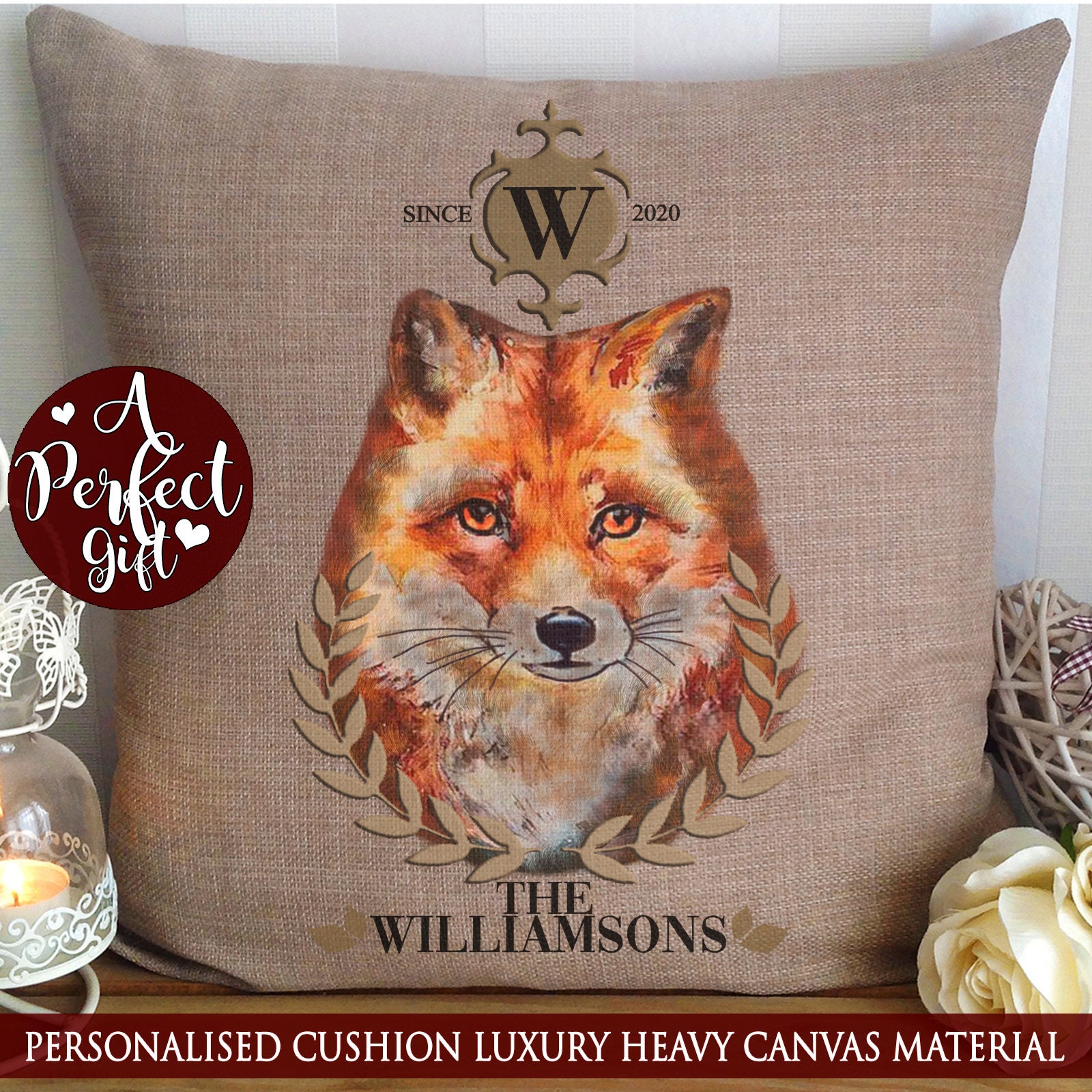 Personalised Tartan Fox Cushion Country Gift Present Family Etsy UK