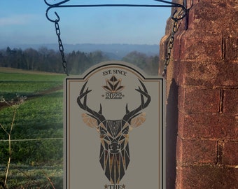 Premium Stag Deer Personalised Hanging Pub Sign For Home Bar Tiki Hut Mancave Metal Swinging Traditional Unique Gift Grandad Dad Fathers Day