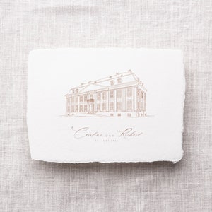 May include: A line drawing of a building with the text "Caroline und Richard 11. Juli 2021" below it.