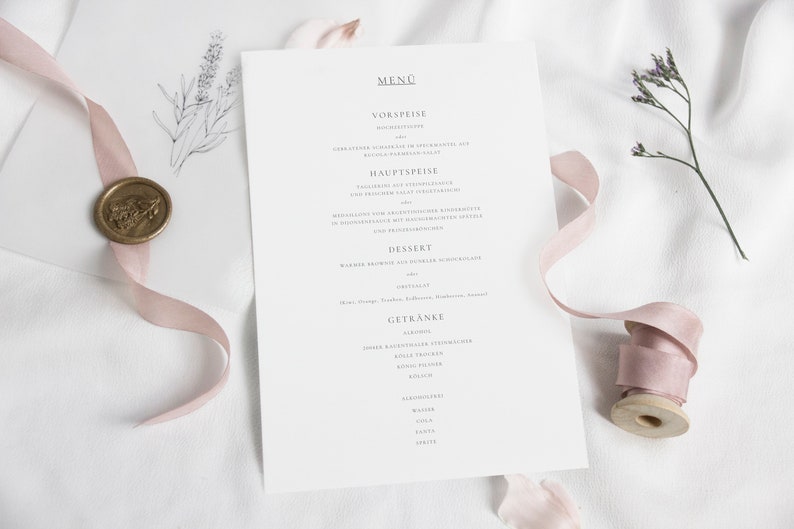 Blush Hochzeit Menukarte Hochzeitspapeterie Menu Etsy