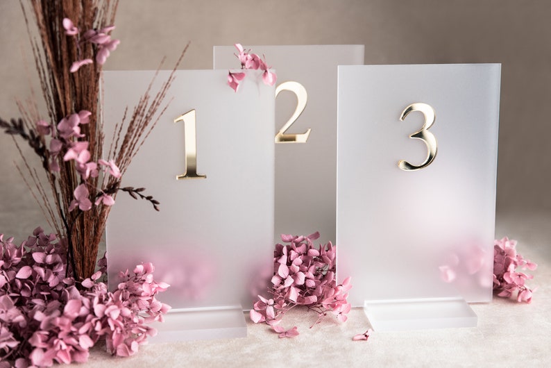Acrylic card holder table number holder made of frosted glass, stand for sign image 5