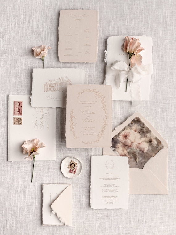 Hochzeitseinladung, Einladungskarten Hochzeit, handgeschöpftes Papier, Büttenpapier, personalisiert, Einladung Hochzeit Luxury Garden
