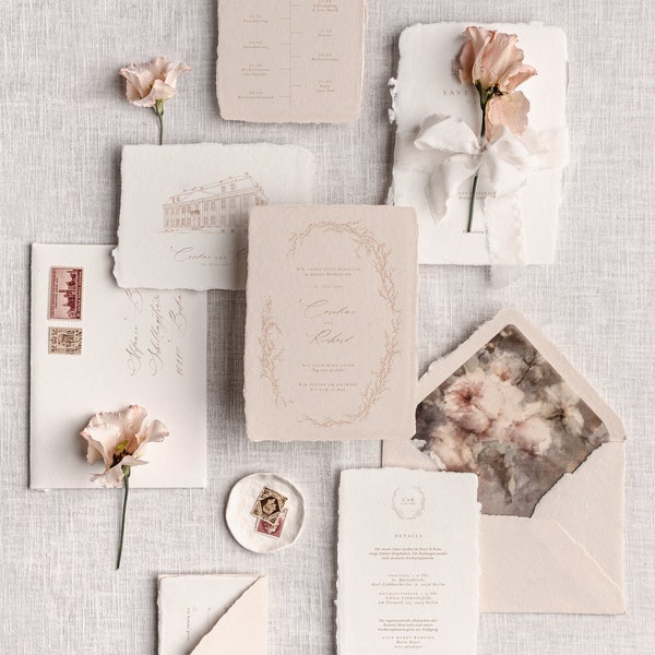 Hochzeitseinladung, Einladungskarten Hochzeit, handgeschöpftes Papier, Büttenpapier, personalisiert, Einladung Hochzeit Luxury Garden