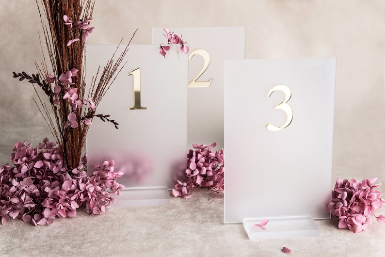 Acrylic card holder table number holder made of frosted glass, stand for sign image 8