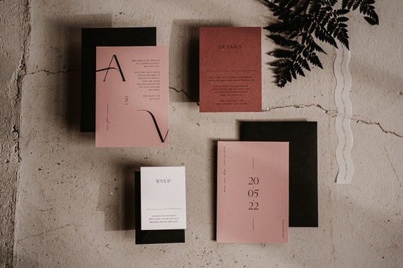 Hochzeitseinladung, Einladungskarten Hochzeit, handgeschöpftes Papier, Büttenpapier, personalisiert, Einladung Hochzeit – Flourish