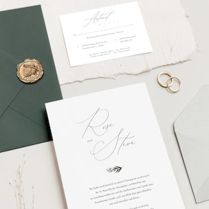 Hochzeitseinladung Olivenzweig Kalligrafie