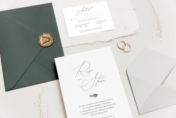 Hochzeitseinladung Olivenzweig Kalligrafie Etsy