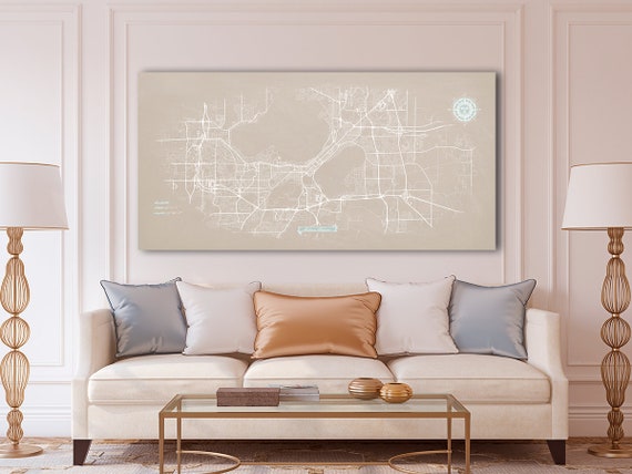 Canvas Print Madison Wisconsin Ivory Map Large Stretched Canvas Horizontal Wall Art Oversized Madison Art Ready To Hang Light Pastel