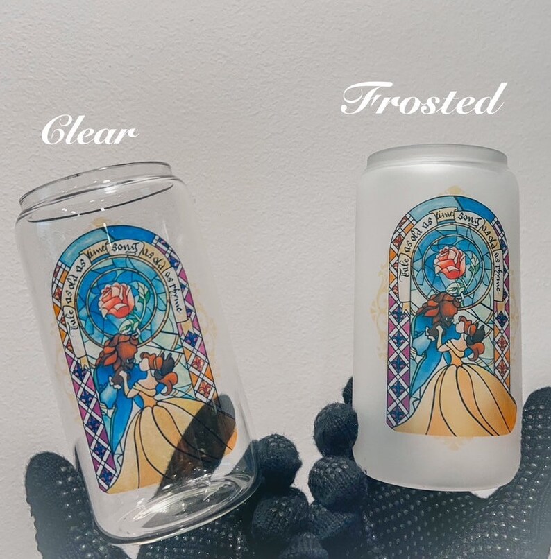 Beauty and the Beast Glass Can Iced Coffee Cup W/ Lid & Etsy