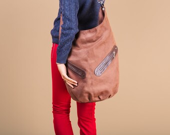 Saco extra grande de camurça ecológica marrom e couro sintético marrom escuro, bolsa escolar, bolsa de fim de semana, bolsa de ombro grande, bolsa feminina crossbody