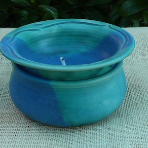 Candle eater/wax eater/melting light made of ceramic, green-blue, handmade