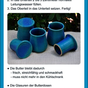 Butterdose, Butterkühler, wassergekühlt, französisch, aus Keramik, grünblau, für 125 gr Bild 5