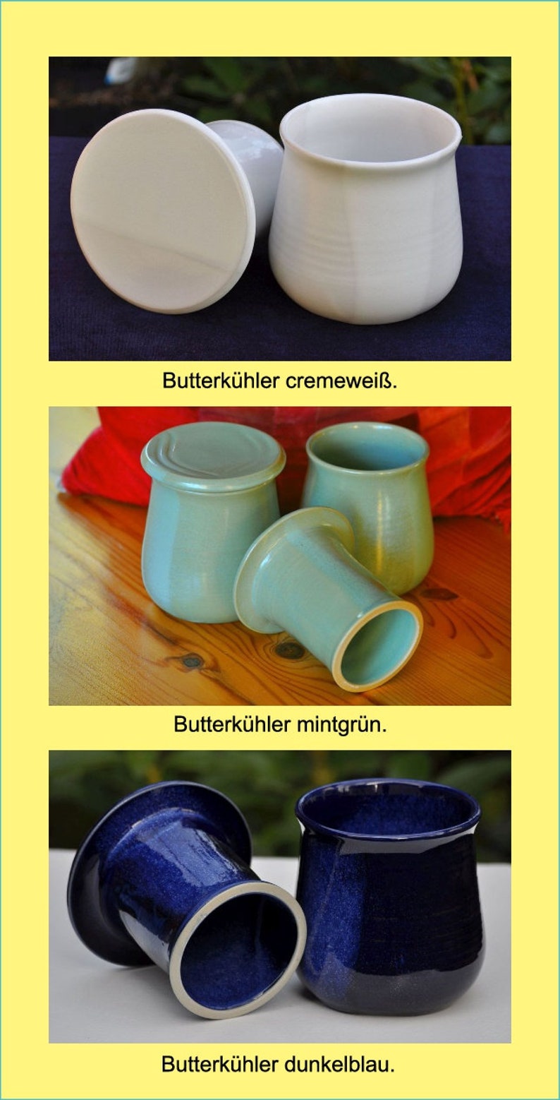 Butterdose, Butterkühler, wassergekühlt, französisch, aus Keramik, grünblau, für 125 gr Bild 6