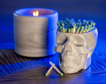 Concrete Skull Match Striker | Match Striker | Matchstick Holder | Match Holder | Skull Holder | Handmade Concrete | Concrete  Decor