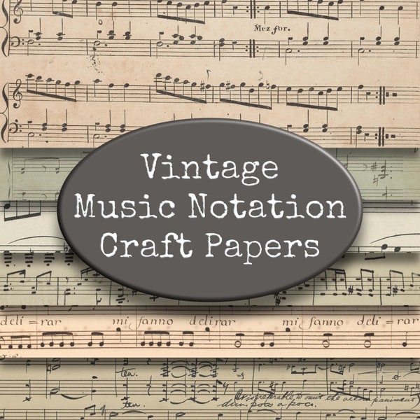 Vintage Music Notation Craft Papers, Music Journal Pages, Junk Journal Printable Papers