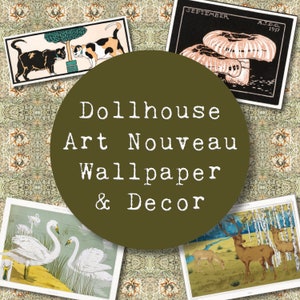 Dollhouse Art Nouveau Wallpaper, Miniature Wallpaper, Dollhouse Art, Miniature Art Prints