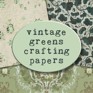 Vintage Greens Crafting Paper, Printable Scrapbook Paper, Green Journal Pages