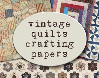 May include: Vintage quilt crafting papers featuring a variety of quilt patterns in different colours and styles. The papers are perfect for scrapbooking, card making, and other craft projects.