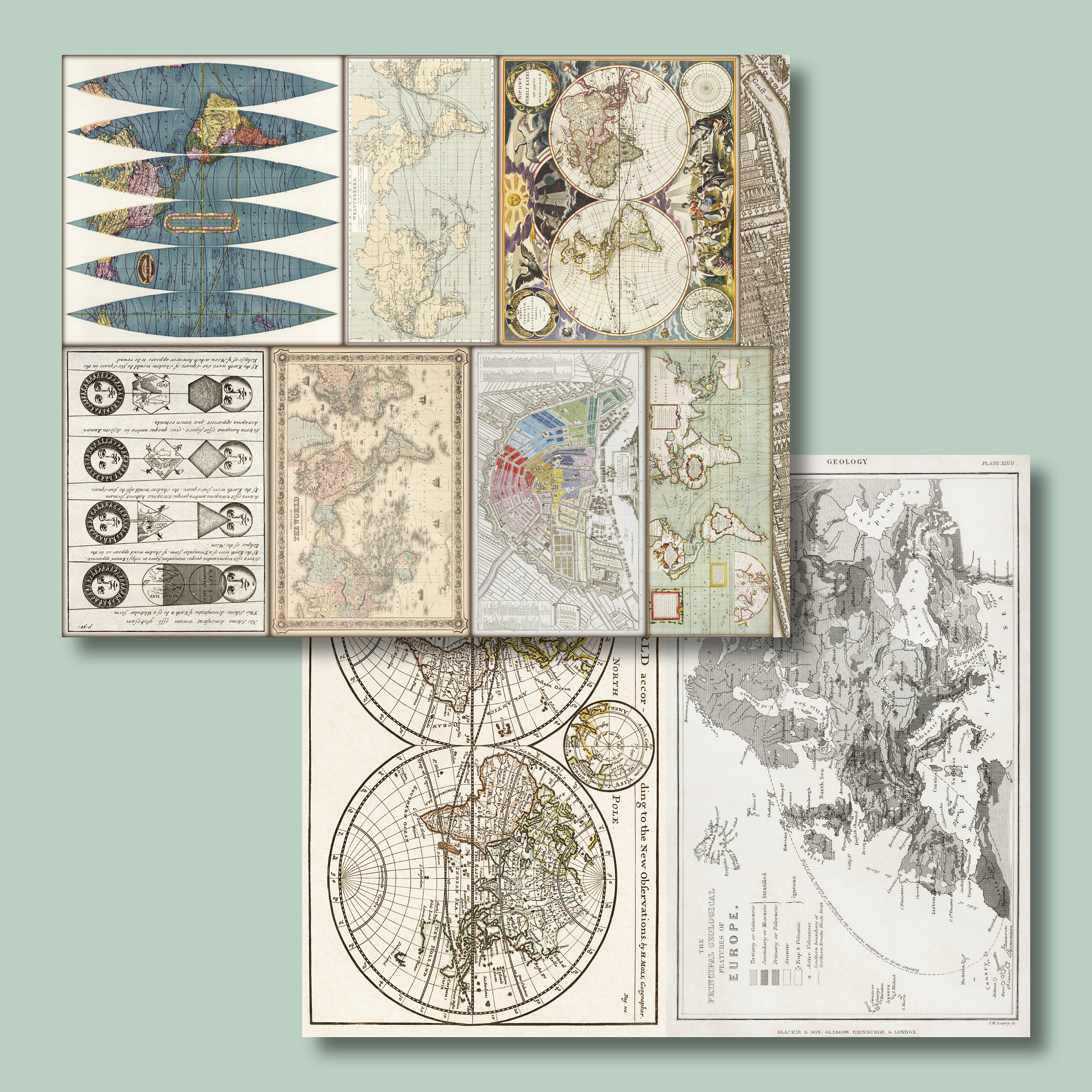 Paper Pattern Cartography Vintage Cartography Printable Journal Kit, Junk Journal Pages, Vintage ...