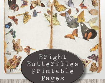 Vintage Butterflies Printable Pages, Butterfly Journal, Junk Journal Papers