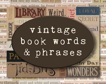 Vintage Words & Phrases Printable Digital Download, Book Words, Journal Ephemera, Scrapbook Words, Printable Stickers