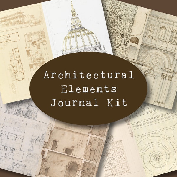 Architectural Elements Journal Page Printables, Junk Journal Kit Digital