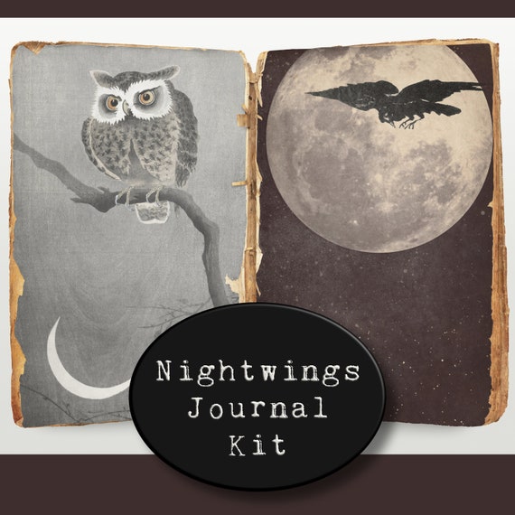 Journal Pages Printable Kit, Owl Scrapbook Pages, Raven Journal Pages