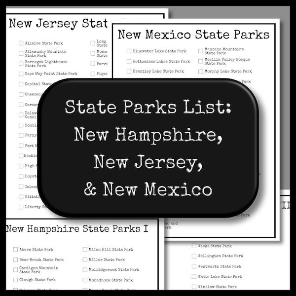 State Parks List, New Hampshire State Parks, New Jersey State Parks, New Mexico State Parks