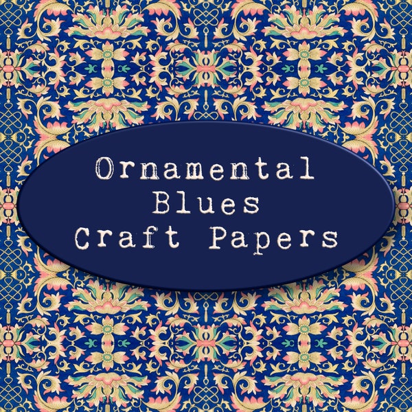 Ornamental Blues Decorative Paper Prints