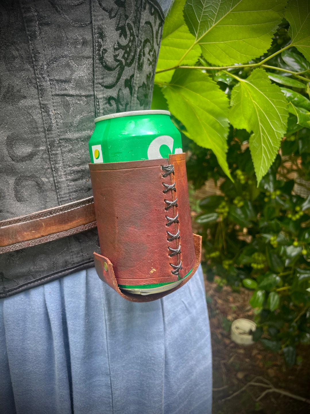 Black or Brown Leather Can Belt Holster With Black or Bronze Hardware