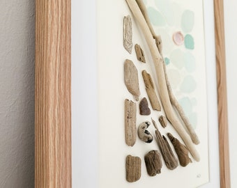 Andressâ - handmade sea glass collage Spring - with real sea glass, driftwood and shells from the Baltic Sea