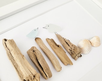 Andressâ - sea glass picture Beachlife - with driftwood, shells and real sea glass from the Baltic Sea