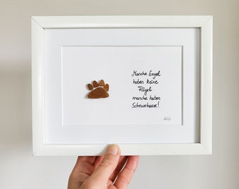 Andressâ - Handmade sea glass picture with paw and saying - comfort when you lose your beloved cat