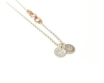Andressa - Necklace with initials and Infinity ∞ 925 Sterling Silver 2 small round silver plates with letters