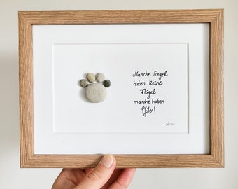 Andressâ - Handmade sea glass picture with paw and saying - comfort when you lose your beloved dog