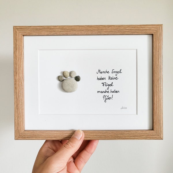 Andressâ - Handgefertigtes Seeglasbild mit Pfote und Spruch - Trost bei Verlust deines geliebten Hundes