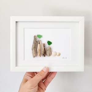 Andressâ - Seeglasbild Beachlife - mit Treibholz, Muscheln und echtem Seeglas aus der Ostsee