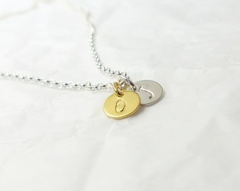 Andressa - Necklace - 2 Initials 925 Sterling Silver Plate plate gold plated and silver embossed by hand